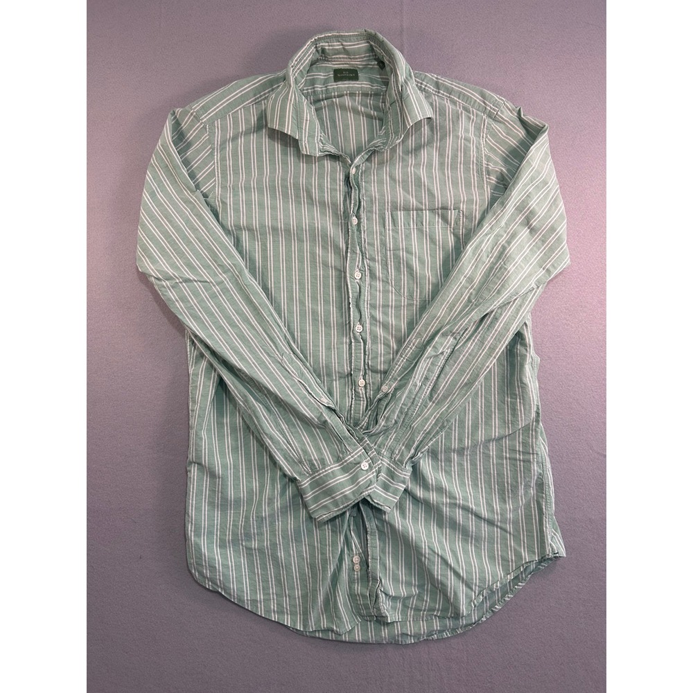 Sid Mashburn Button Down Shirt Mens Size M Green Striped Long Sleeve Pocket